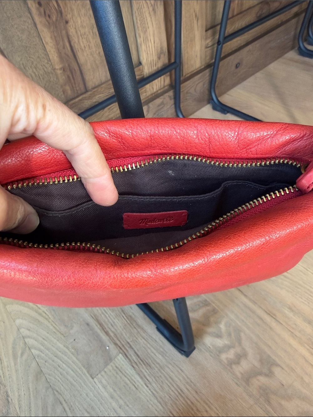 Madewell Red Leather Clutch with Gold Hardware